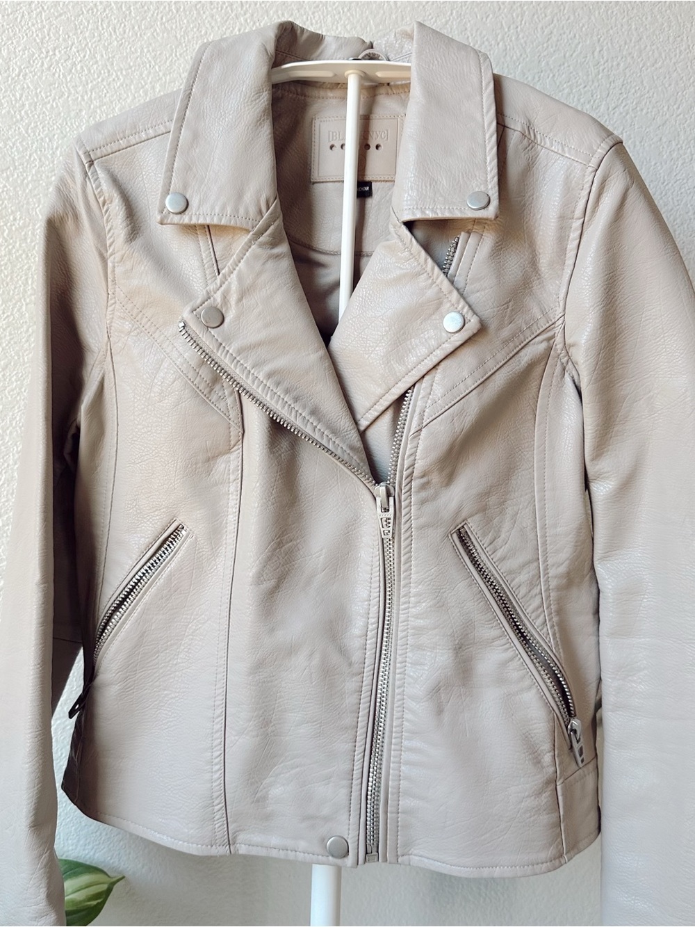 Blank NYC Cream Leather Moto Jacket